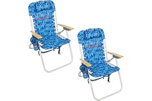 Tommy Bahama Hi-Boy 17" Seat Height 4-Position Lace-Up Suspension Folding Beach Backpack Chair, 2-Pack, Stripe