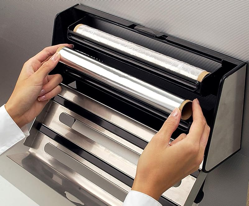 Contura Dérouleur triple, Inox, Dévidoir aluminium, film alimentaire, papier absorbant 3en1 504180, Noir et Inox, 1 - Pack — photo 6 sur 7