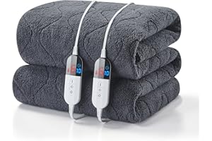 Easthome Queen Size Heated Mattress Pad Sherpa Electric Mattress Pads Electric Bed Warmer Fit up to 21" with 6 Heat Settings Dual Controller 10 Hours Auto Shut Off, Dark Gray