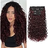 REECHO Curly Hair Extensions - 4PCS 18" GoGo Curly Clip in Hair Extensions 100% Super Protein Hairpieces with Invisible Lace Weft Silky Soft Natural Look for Women - Wirn Red