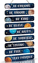 HPNIUB Space Bedroom Wood Sign Set 9pcs 2x12 Space Themed Wall Plaque