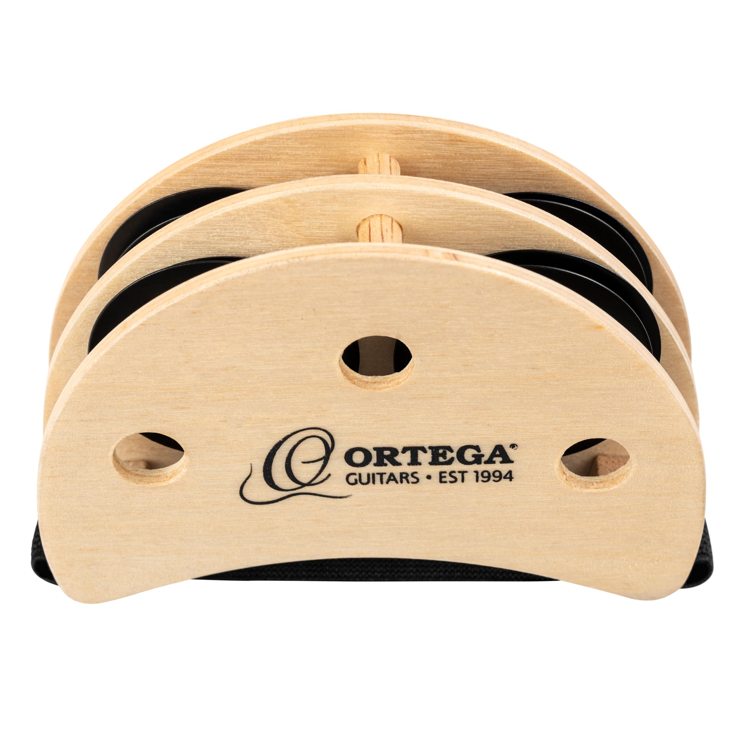 Ortega Guitars Percussion Foot Tambourine - Foot Tambourine with Stainless Steel Jingles - Siam Oak, Natural (OGFT-NT)