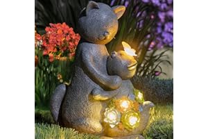 CANDIESLIFE Solar Garden Statues Loving Cat Figurine Lights for Outside, Yard Decorations Outdoor, Garden Christmas Decor Unique Birthday Housewarming Gifts for Mom, Women
