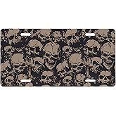 UEQIKI Front License Plate Retro Skull Vanity Plates Aluminum Metal Decorative Car Tag Novelty License Plate Cover for Men Women 6 * 12 in (4 Holes)