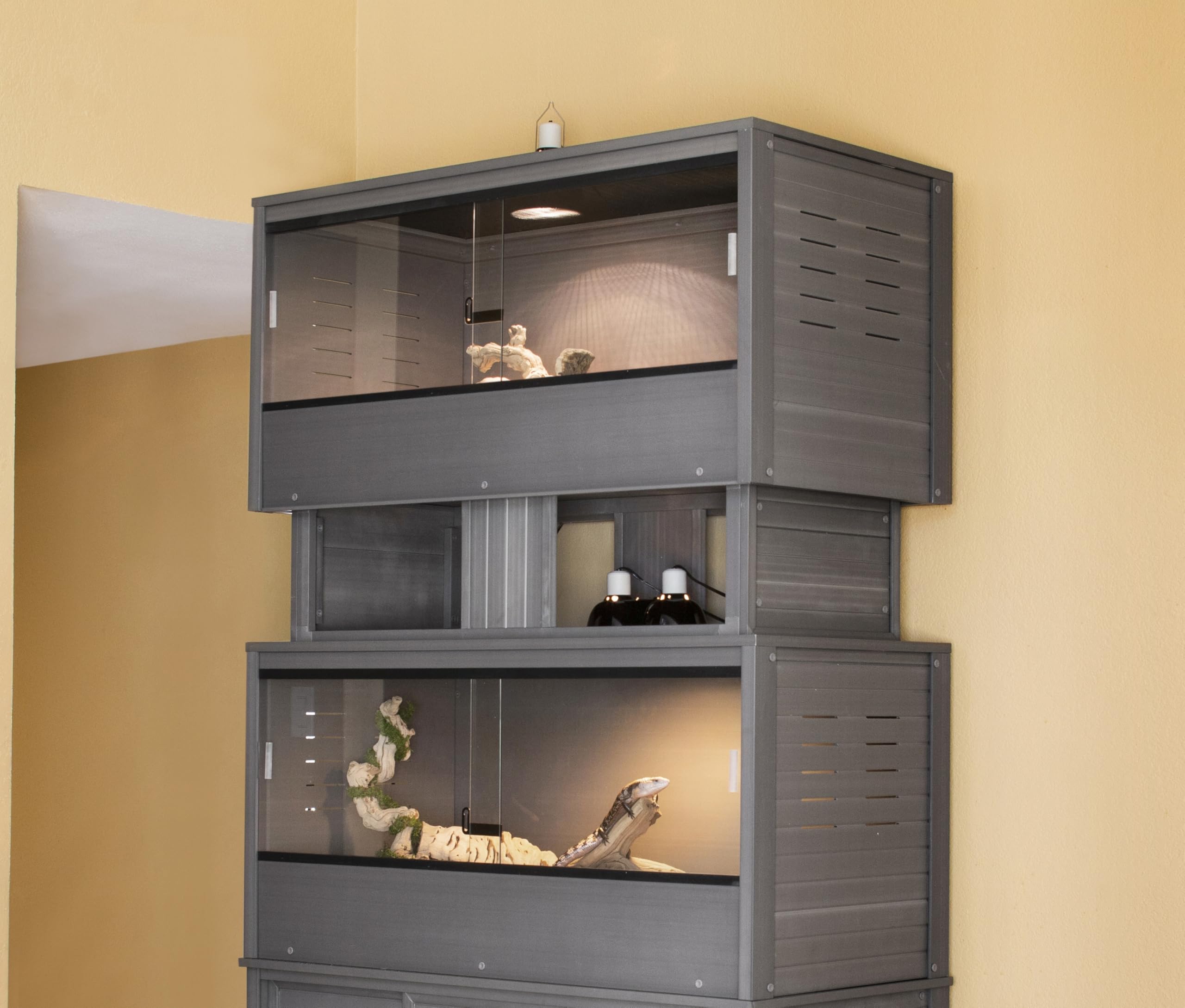 Photo 1 of **DOES NOT COME WITH GLASS**  New Age Pet ECOFLEX Two Large Reptile Enclosures with Matching Stacker Combo Set in Grey