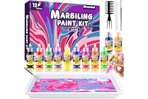 Hiwawind Water Marbling Paint Art Kit for Kids - Art Supplies for Kids 9-12, Arts & Crafts for Girls Kids 8-12, Ideal Gifts for 6 7 8 9 10 11 12 Year Old Girls (12 Colors)