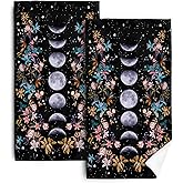 Bapcoku Witchy Black Kitchen Dish Towels Luna Moon Phases Boho Floral Botanic Hand Towel Gothic Bohemian Flower Decor Gifts 16"x24" Absorbent Drying Cloth Tea Towels Set of 2