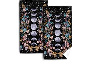 Bapcoku Witchy Black Kitchen Dish Towels Luna Moon Phases Boho Floral Botanic Hand Towels Gothic Bohemian Flower Decor Gifts 