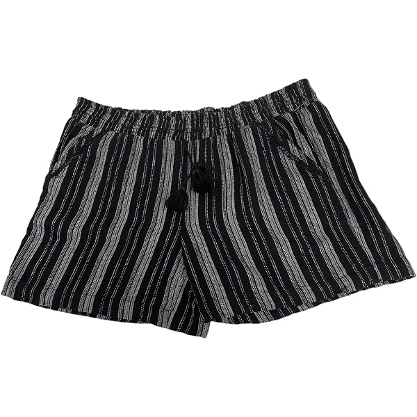 Briggs New York Women's Linen Blend Pull-On Summer Shorts with Pockets and Drawstring - black - XXL