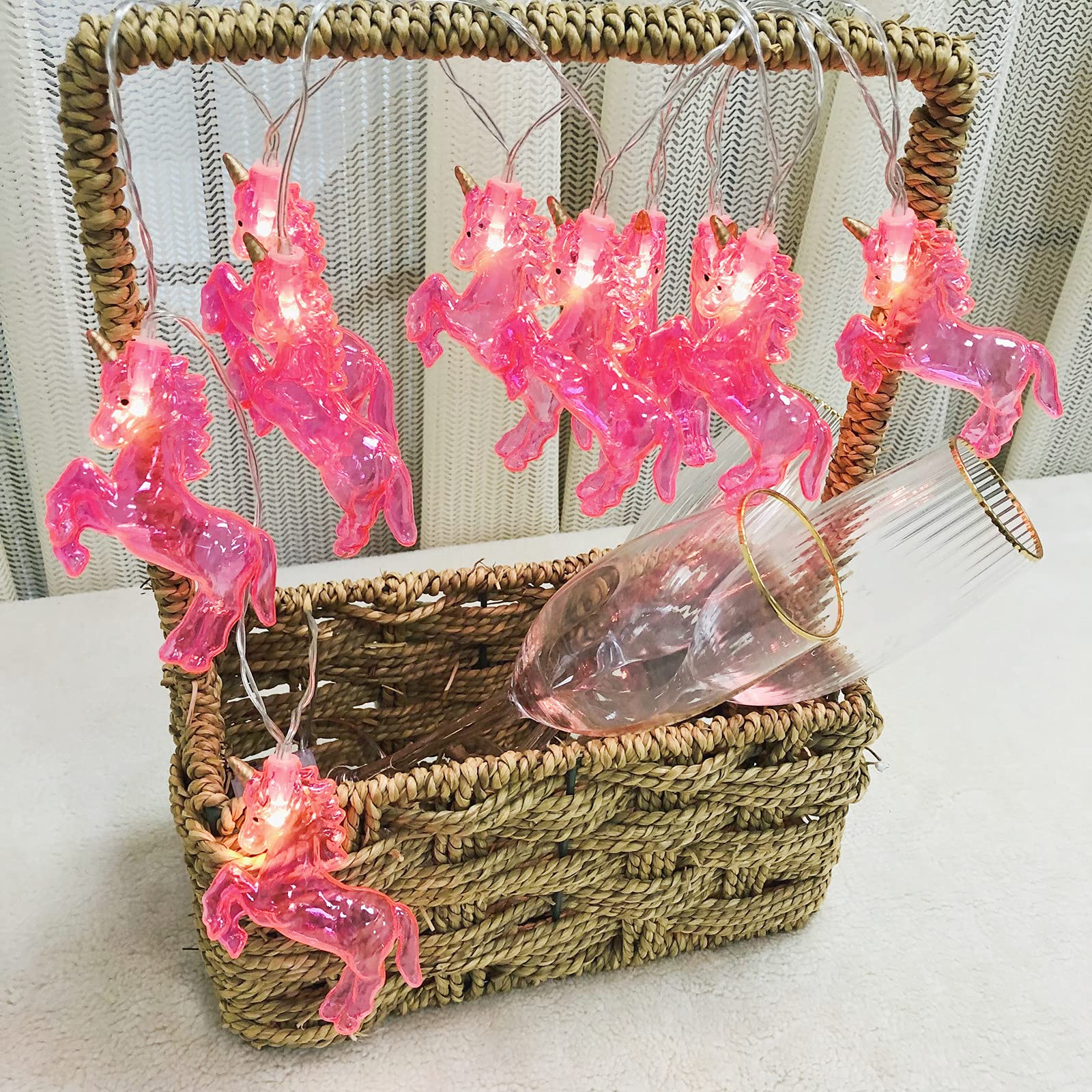 Riaxuebiy LED Pink Unicorn Horse Night String Lights Kids Girls Bedroom Wall Window Birthday Party Holiday Christmas Tree Decorative Lights (Pink Horse, 10-LED)