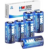 HW CR123A 3V Lithium Battery 6-Pack, 1700mAh High Capacity 123 Batteries | 10-year shelf life, leak-proof, CR17345 for fire alarm/range finder/smoke detector/flashlight,etc. (Non-Rechargeable)