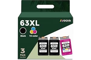 ANKINK 63XL Ink Cartridges Replacement for HP 63 XL (2 Black 1 Color Combo 3-Pack) Fit for HP63 3830 4650 4652 4655 5200 5252 5255 5258 4520 4512 1112 2132 3630 3632 3631 2130 4510 4654 Printers BK Tricolor