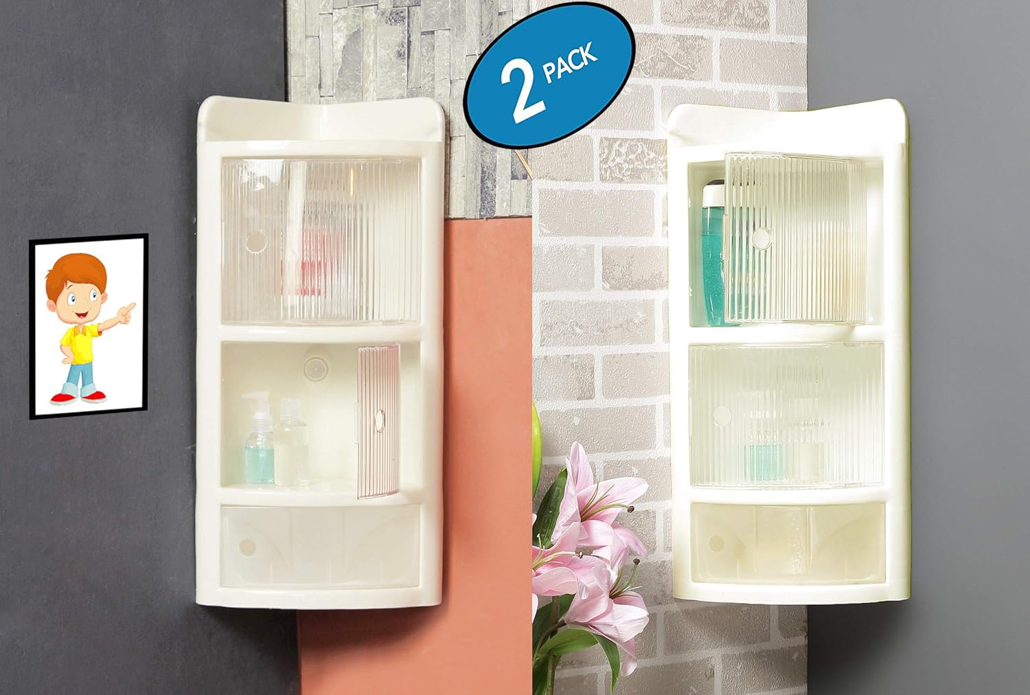 Flipzon Big Corner Sdx 3 Tier Cabinet Plastic Bathroom Shelf Wall