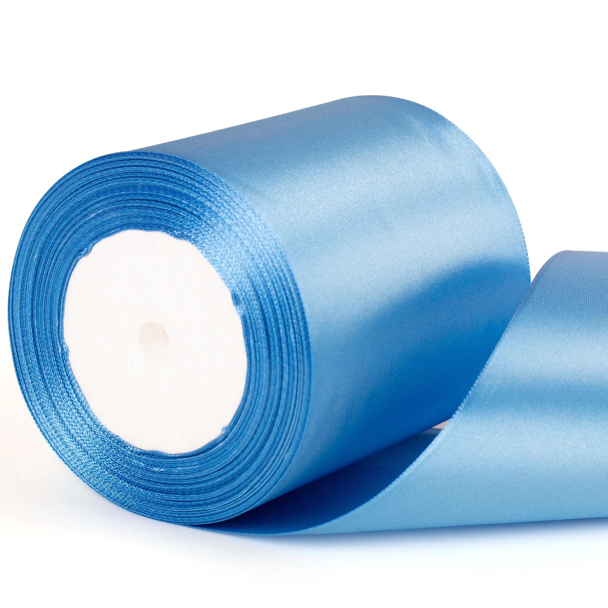 22m x 10cm Wide Azure Blue Satin Ribbon, Lake Blue Thick Wedding Car Ribbon for Gift Wrapping, Bouquet, Cake, Craft Decorations, Premium 4 Inch Florist Ribbons for Christmas Birthday Present