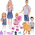 dollbie Family Dollhouse Dolls Playset with Baby Stroller - 6 People, Pets & Accessories for 3-12 Years Old | Toddler Gift with Pregnant Mom, Dad, 3 Kids, Dogs, and Interactive Play
