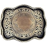 Personalized Western Belt Buckles Men, Cowboy Rodeo Floral Belt Buckle for Removable 1.5" Leather Snap Belt Strap