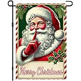 BlissYard Santa Claus Christmas Garden Flag 12x18 Vintage Merry Christmas Yard Banner Red Glove Shh Pose Double Sided Holiday Decoration Lawn Outdoor House Winter Porch Décor Retro Santa Yard Flag
