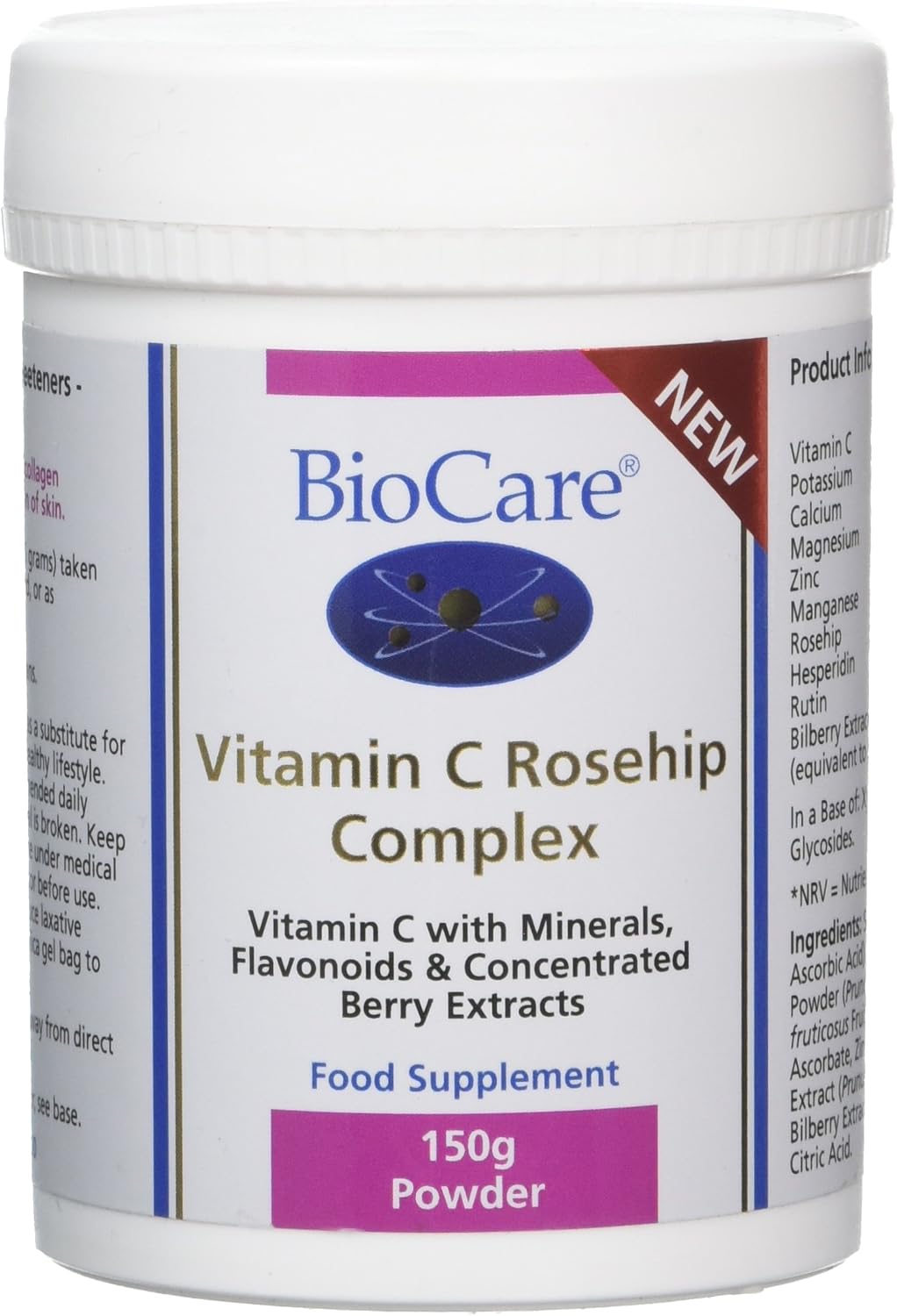 BioCare Vitamin C Rosehip Complex - with Vitamin C, Zinc, Manganese & Magnesium - Immune, Energy and Collagen Powder - 150g