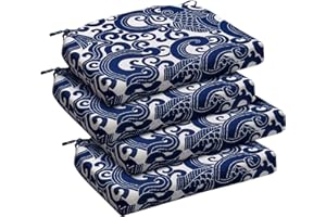 downluxe Outdoor Chair Cushions Set of 4 for Patio Furniture, Waterproof Round Corner Patio Chair Cushions with Ties, Memory Foam Outdoor Seat Cushion, 17" X 16" X 2", Blue Carp