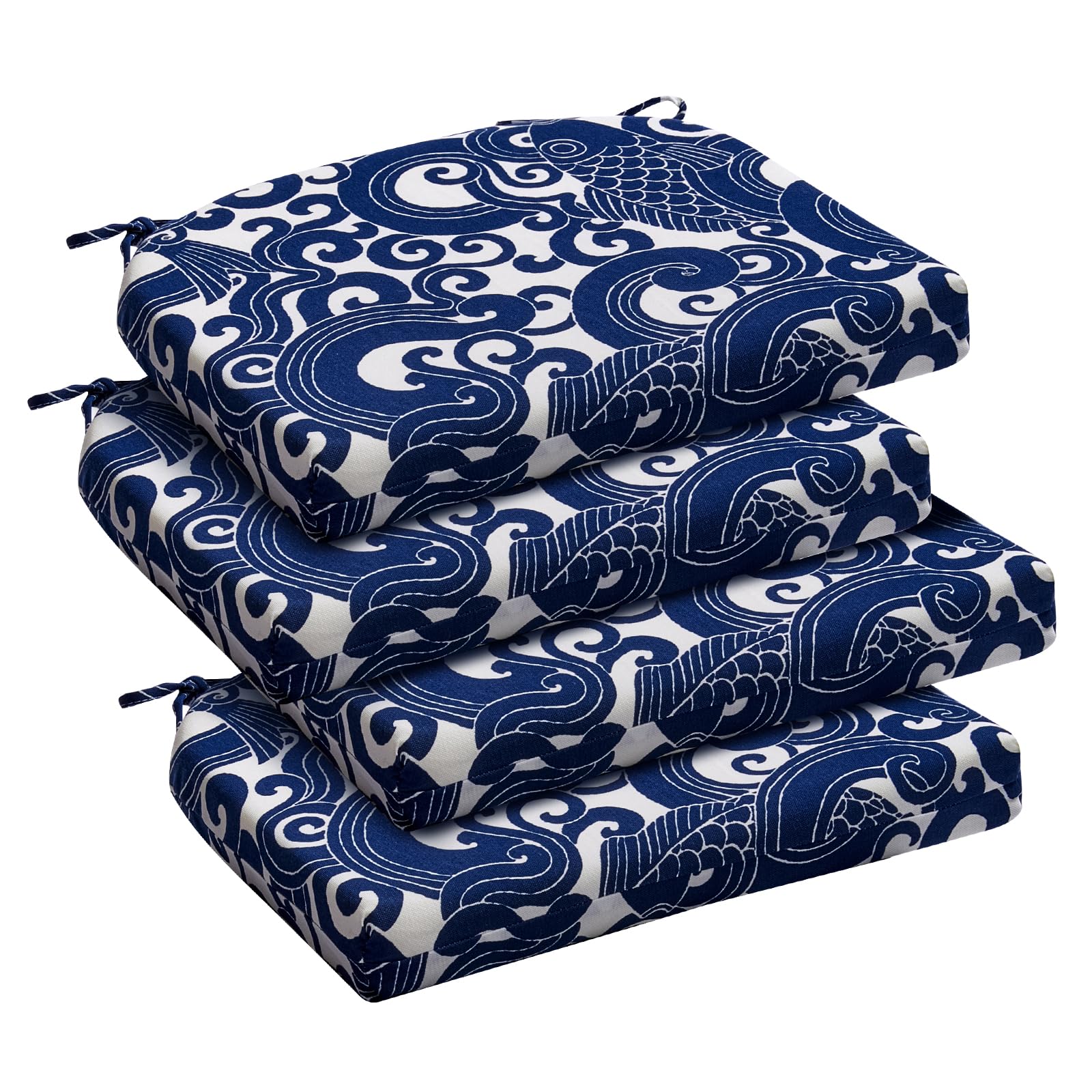 Photo 1 of downluxe Outdoor Chair Cushions Set of 4 for Patio Furniture, Water-Resistant Patio Chair Cushions with Ties, High Density Foam Outdoor Seat Cushion, 17" X 16" X 2", Blue Carp