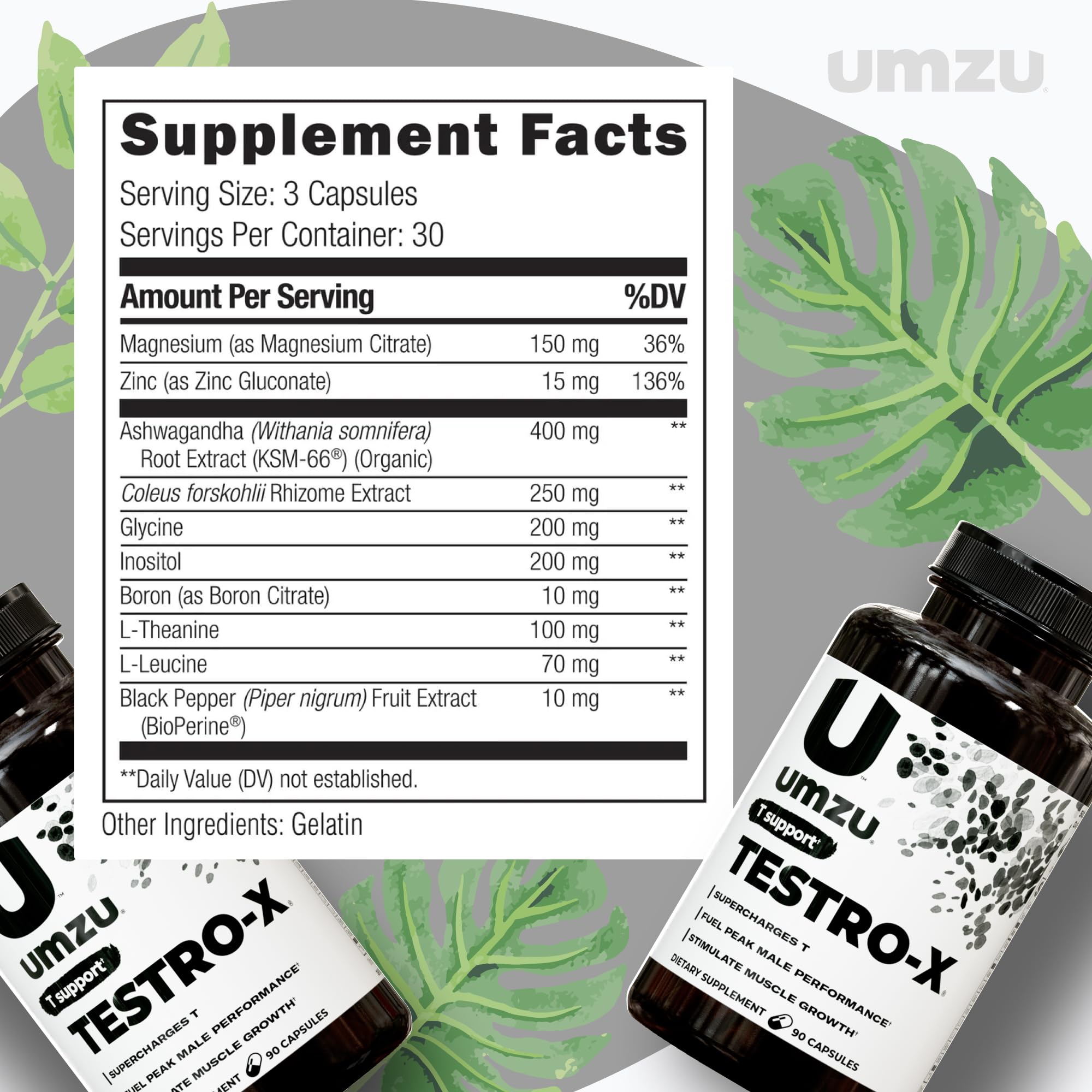 UMZU Testro-X Supplement for Men - Support Energy, Focus, Muscle Pumps, & Healthy T Levels (30 Day Supply | 90 Capsules)