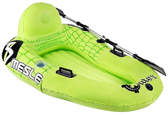 MESLE River Tube Gator mit Paddel, Schlauchboot, Bade-Boot, steuerbarer Wassersitz/Kajak, grün, mit Finnen und Paddel-Halteru
