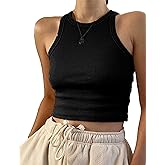 MISSACTIVER Women Basic Sleeveless Vest Crop Tank Top Casual Crew Neck Binding Crop Top