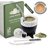 Premium Argentina-Uruguay Yerba Mate Cup and Bombilla Set, Organic Gourd Tea Mug with Steel Straw (Bombilla) and Cleaning Brush, Handcrafted for Loose Leaf Yerba Mate Tea - Imperial Version