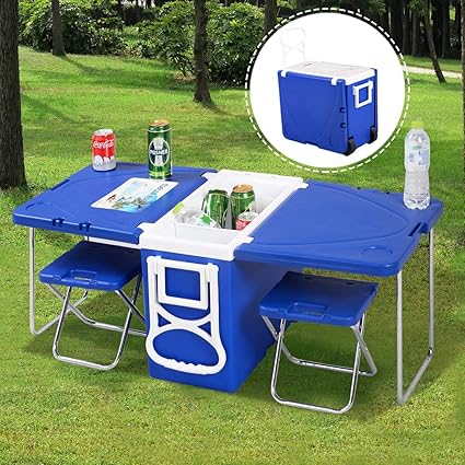 cooler with chairs and table