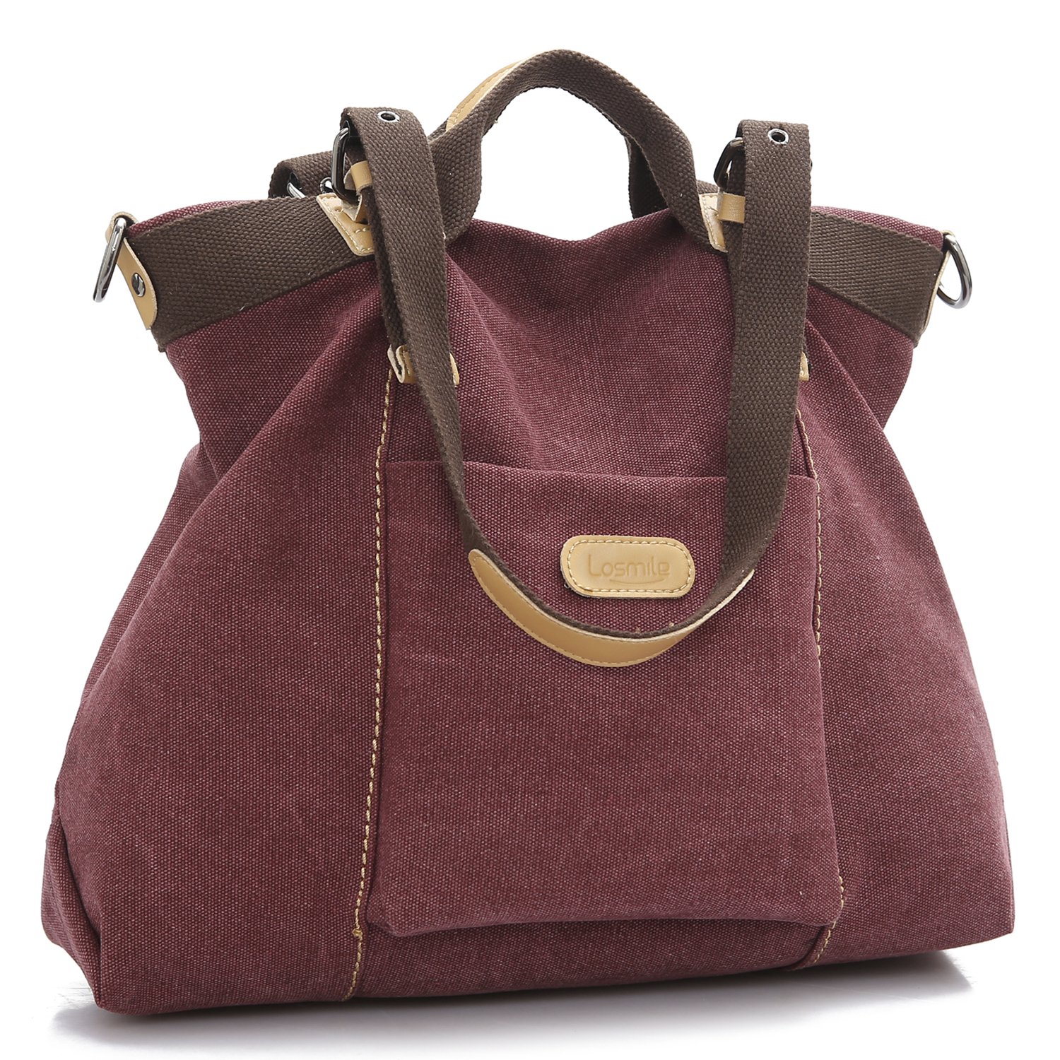 LOSMILE Women's handbag, Canvas large Totes Shoulder Bag Hobo Bags.(Burgundy)