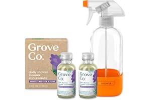 Grove Co. Daily Shower Cleaner, Refill Concentrate (2 x 1 Fl Oz) + 1 x Reusable Glass Spray Bottle (16 Oz), Plant-Based Cleaning Supplies, Reduced Plastic, Lavender Blossom & Thyme Fragrance
