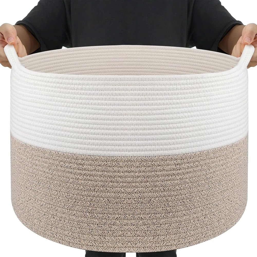 Maliton Large Cotton Rope Storage Basket 55x35cm 68L White Brown