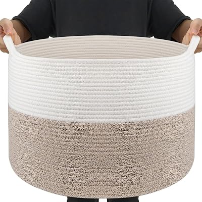 Maliton Large Cotton Rope Storage Basket 55x35cm 68L White Brown