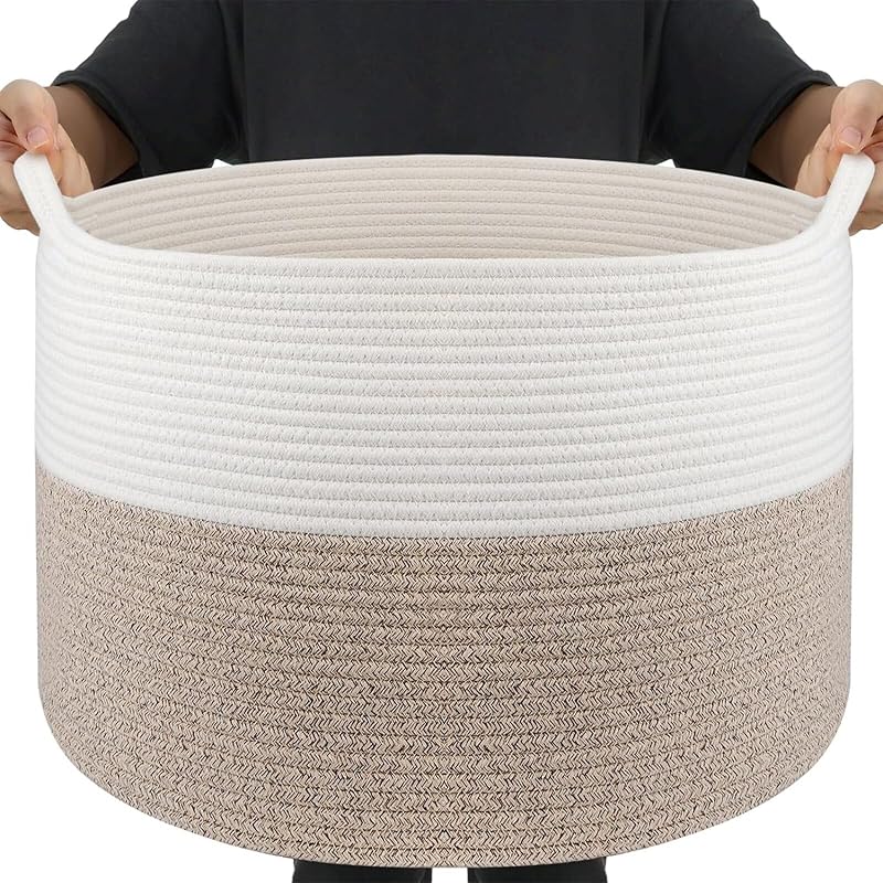 Maliton Large Cotton Rope Storage Basket 55x35cm 68L White Brown