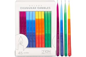 ZION JUDAICA LTD Zion Judaica Colorful Hanukkah Candles Set of 45 0.38" Standard Size Chanuka Candles 5.5" Exciting Menorah Candle Bundles Tri-Color Decorative Tapered Quality Chanukah Candle Set