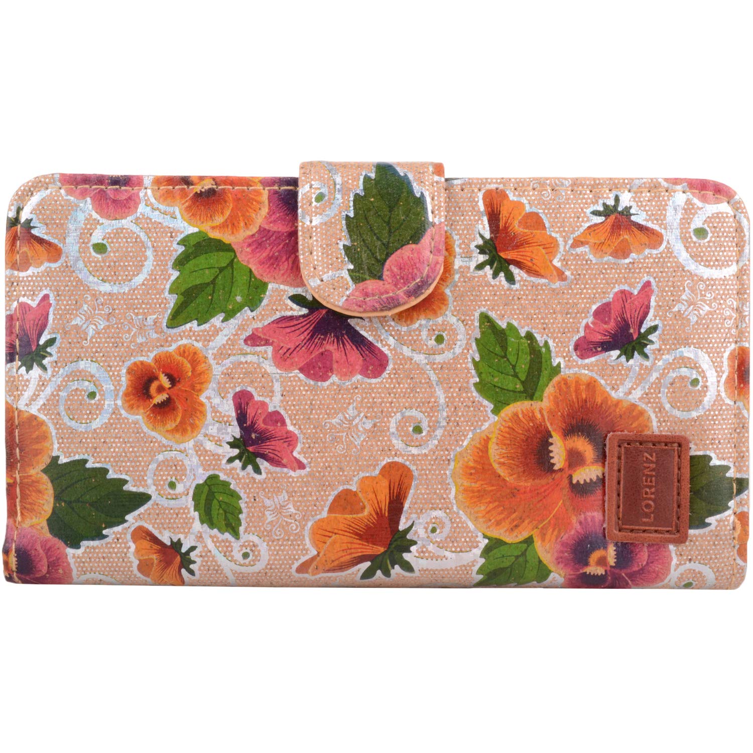 Valita Womens RFID Protected Bi-Fold Cork Credit Card Holder/Money/Coin Purse - Metallic Flowers