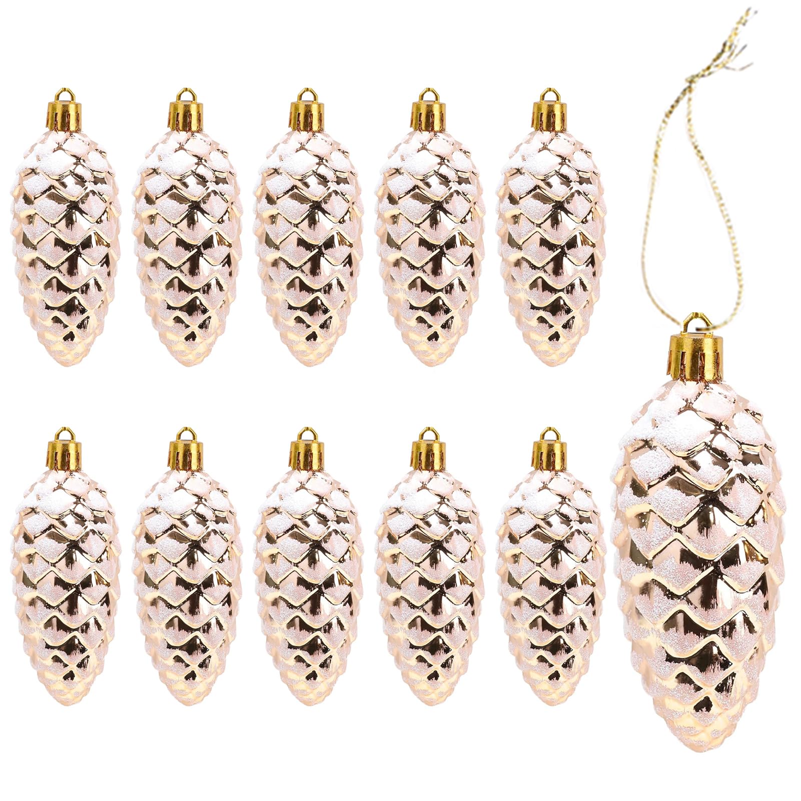 DAHI 10pcs Pine Cone Baubles Glitter Christmas Tree Pendant Glitter Decorated Pine Cone Baubles for Christmas Tree Decoration(Champagne A)