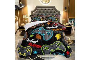 AILONEN Gamer Comforter Sets for Teen Boys, Gaming Bedding Sets Twin Set,Video Game Bedspread,Game Duvet,Gamepad Bed Set,Controller Quilt Set,3 Piece 1 Comforter and 2 Pillowcases