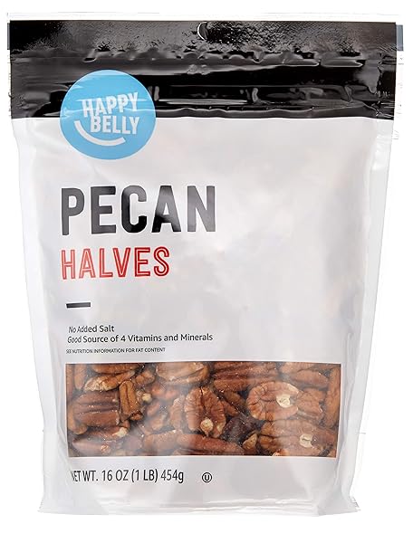 AMAZON BRAND – HAPPY BELLY PECAN HALVES, NO ADDED SALT, 16 OUNCE (PACK OF 1)