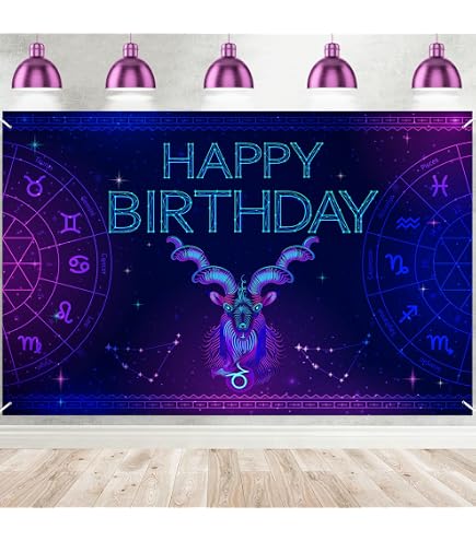 Taurus Birthday Backdrop - Blue & Silver Zodiac Theme Party Decor, 3.6ft X 6ft Waterproof Fabric