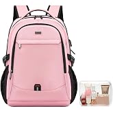 DUSLANG 17 Inch Laptop Backpack for Travel Water Resistant College Backpack for Women Laptop Bag with USB Charging Port and Clear Toiletry Bag Work Backpack,Pink A