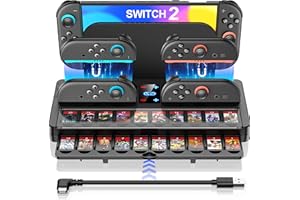 HEYLACOOLX 25 Slots Switch 2 Charging Organizer Joycon 2 Controller Storage Compatible with Nintendo 2 Accessories w Extended USB C Cable & LED Indicator