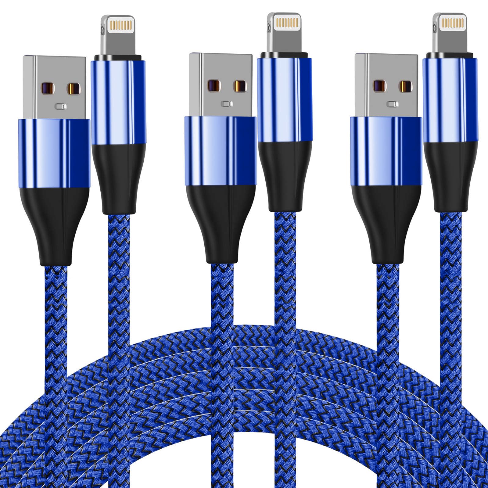 FEEL2NICE iPhone Charger Cable [MFi Certified],(3 Pack 3M) Nylon Braided Lightning Cable, iPhone Charging Cord USB Cable