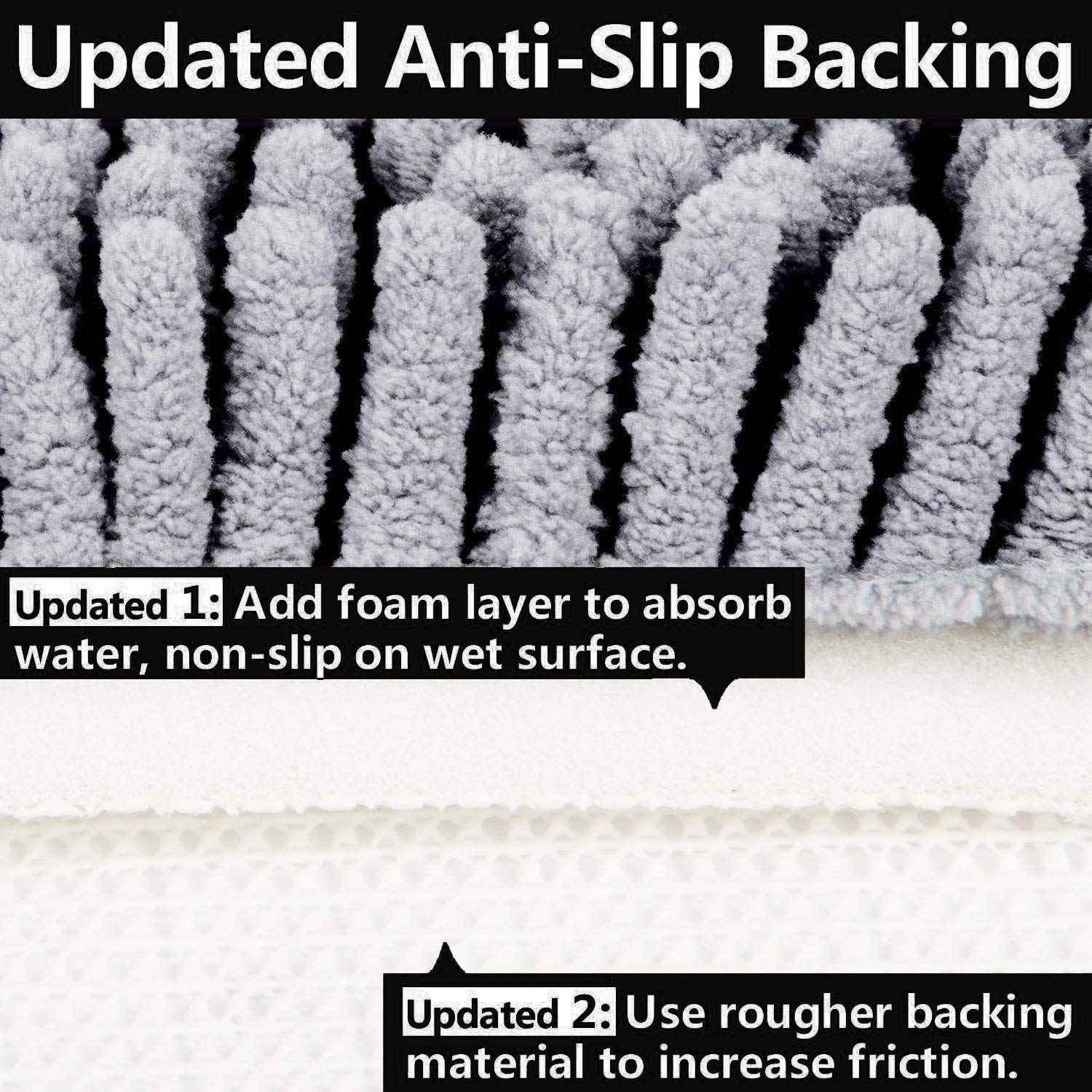 Pourmaison Bath Mat Bathroom Rugs Chenille Bath Mats for Bathroom 20\'\' x 32 \'\' Machine Washable No Slip Bath mats Area Rug Kitchen Bedroom Entry Kid’s Bath Rugs - Gray