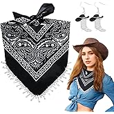 JIANGLAI Fringe Rhinestone Bandana with Rhinestone Cowgirl Boots Earrings, Disco Bachelorette Tassel Kerchief