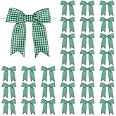 Meseey 30 Pcs 3.5 Inches Gingham Ribbon Bows with Twist Tie Green and White Buffalo Check Premade Craft Bows for Gift Wrapping Basket Wedding Baby Shower Brithday Party(GreenW)