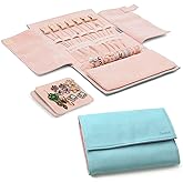 Becko US Jewelry Organizer Roll Travel Jewel Bag case for Multiple Necklaces, Rings, Bracelets, Supple Leather & Suede, Large Capacity Without Crease, Lightweight, Portable & Practical (Blue)