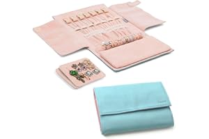 Becko US Jewelry Organizer Roll Travel Jewel Bag case for Multiple Necklaces, Rings, Bracelets, Supple Leather & Suede, Large Capacity Without Crease, Lightweight, Portable & Practical (Blue)