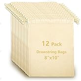 OKBA 12 Pack Cotton Muslin Drawstring Bags 8x10 inch, Reusable Cloth Bags for DIY Tie-Dye Projects, Gift Wrap Bag, Produce and Drawstring Christmas Bag, Eco-Friendly, Lightweight