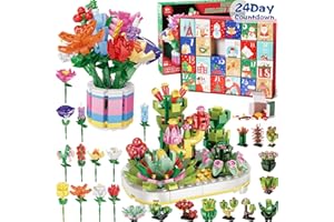 QINLINE Advent Calendar 2024 for Kids Adults Teens, 24 Days STEM Botanical Building Blocks Christmas Countdown Calendar Gifts Box with 12-in-1 Succulent Flowers Bricks Toy Sets for Boys Girls Women Men Age 6+